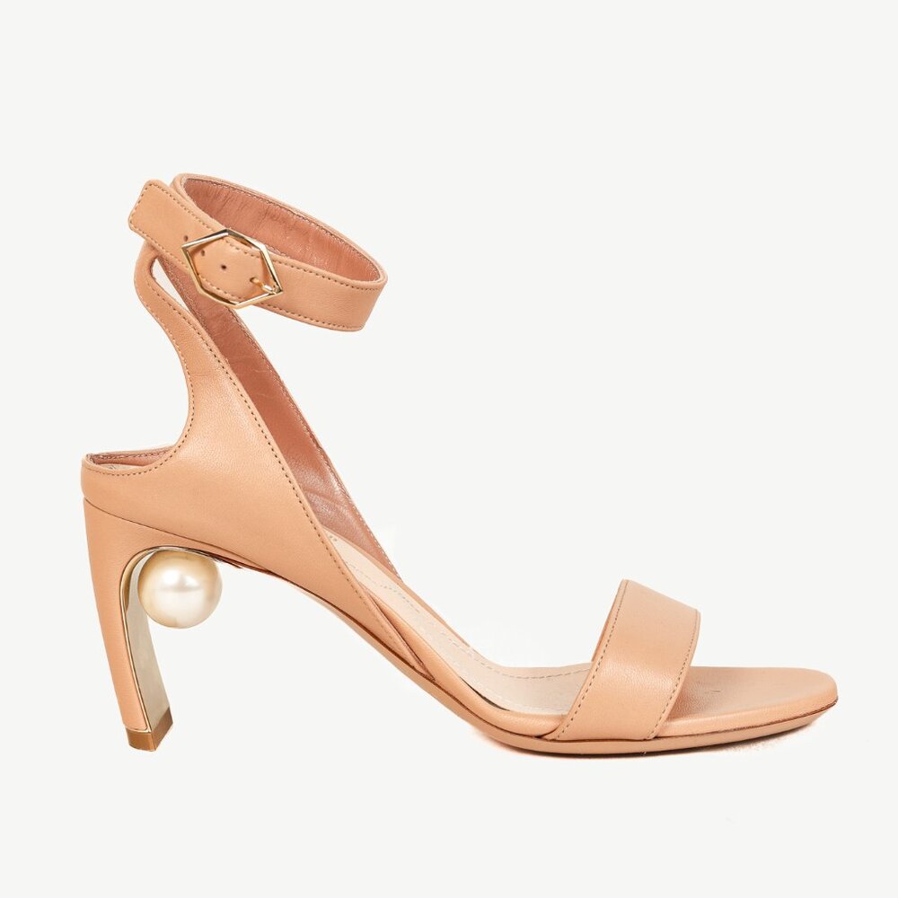 Nicholas Kirkwood Lola Basic Beige Nappa Leather Pearl Inset Sandals